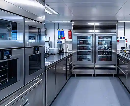 Appliance repair Santa Ana – clean commercial area with fridge and ovens