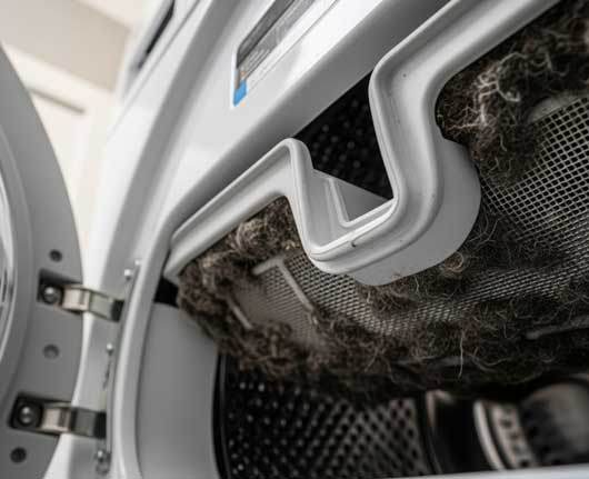 Clogged dryer filter causing airflow issues and emergency dryer repair needs