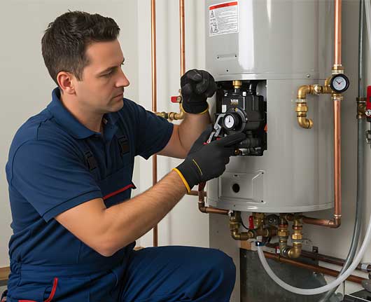 Technician performing water heater repair Orange County on a residential system
