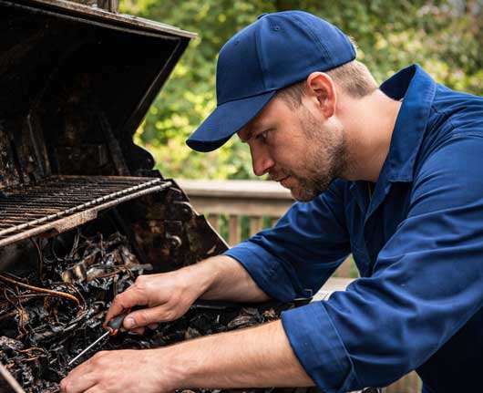 Technician performing BBQ Grill repair Orange County on an outdoor grill system