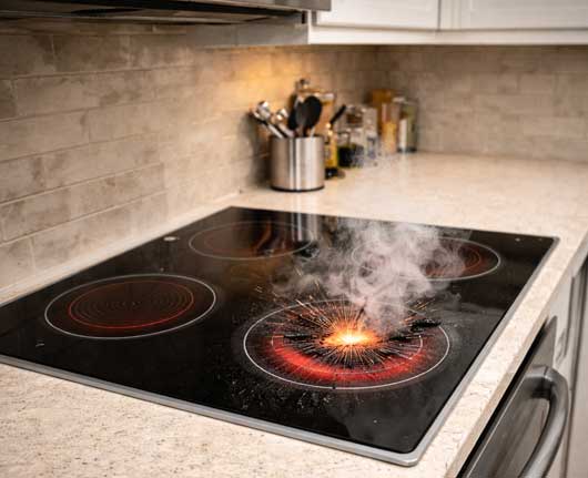 Smoking and sparking cooktop requiring emergency cooktop repair