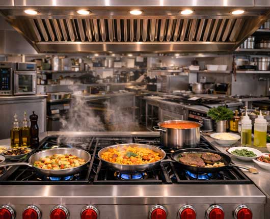 Commercial exhaust hood in professional restaurant kitchen → emergency appliance service in Laguna Hills